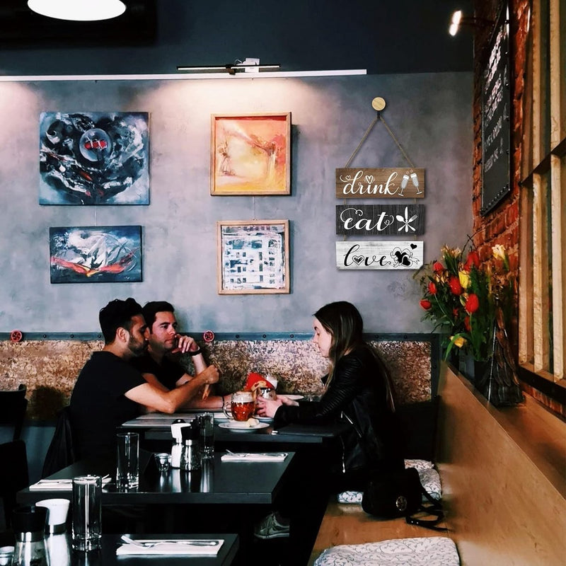 Houten keukenbord, rustiek keukenmuurkunstbord, eet liefdedrankbord met haken, primitieve keukenmuurdecoratie voor keuken, eetkamer, bar, café