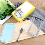 Boterdoos, roestvrijstalen botersnijder snijapparaat, 2 in 1 botersnijcontainer met transparant deksel boterkaasdoos voor het bewaren van kaas voor keukenkoeling (blauw)