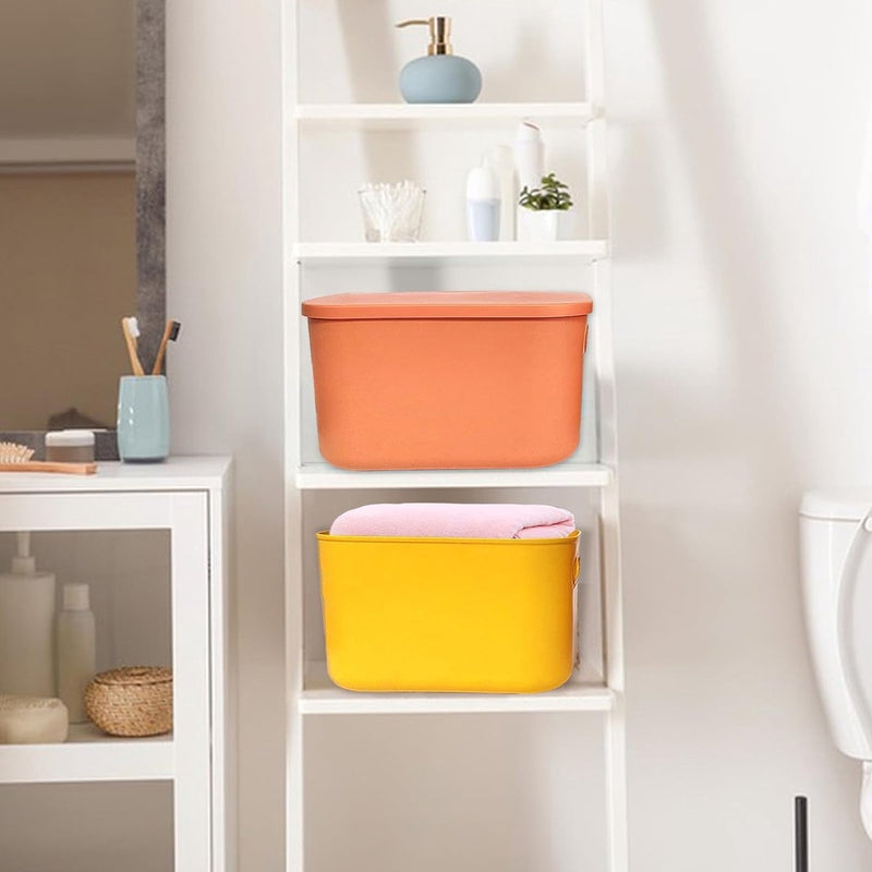 8 stuks kleurrijke kunststof opbergmanden met deksel en handvat, stapelbare opbergdoos, mandhouder, bureau-opbergdoos, kubby-container voor plank, kast, keuken