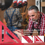 Timmermanshoek, aanslaghoek, metaal, 30 mm, timmerhoek, 90° kamerhoek, timmerhoek, metrische driehoekige liniaal voor timmerman, dakdekker, ingenieur (rood)