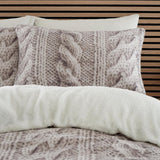 Behaaglijk warme kabelgebreide fleece eenpersoonsbedlinnenset met kussensloop, crème