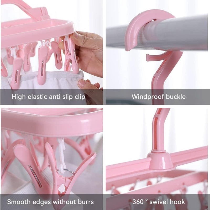 Sokkendroger, wasrek, opvouwbare wasdroger met 32 klemmen, winddichte kleerhanger, ruimtebesparend hangdroger, voor ondergoed, sokken, handdoeken, babykleding