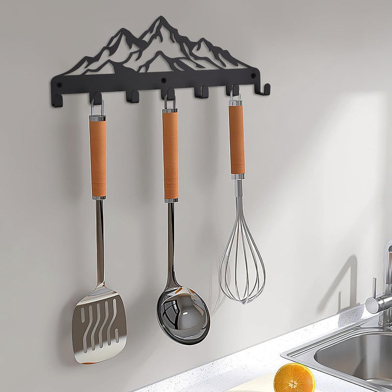 Sleutelhaak, sleutelhouder voor thuis, sleutelhouder, sleutelhangermuur, zwart sleutelrek met 7 haken, metalen sleutelrek voor thuismuurhaken, sleuteldecoratie