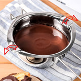 Roestvrijstalen ketelkom, melkkom, fusionkom, platte bodem, lepel voor chocolade, kaas, suiker, boter, kaas, karamel, kaarsen, 480 ml