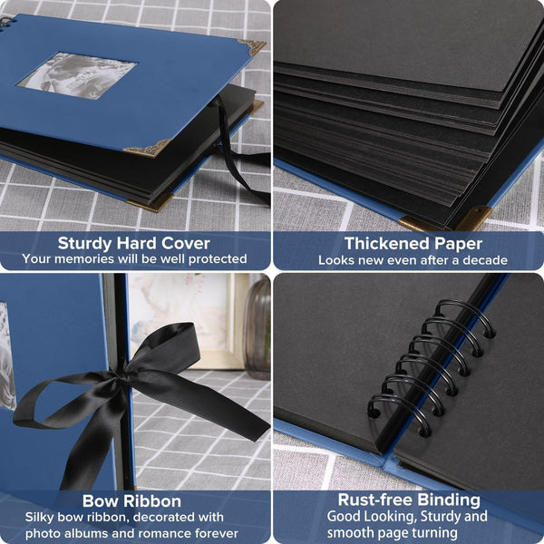Fotoalbum 29,5 x 21 cm fotoalbum om zelf vorm te geven, zwart, fotoboek met 80 pagina's scrapbook, voor 160 foto's, incl. 6 metallic kleurmarkers, gastenboek voor verjaardag en bruiloft