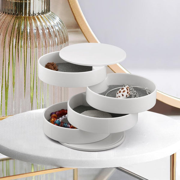 Ronde sieradenorganizer met 4 etages, sieradenorganizer, sieradenkistje, sieradendienblad, draaibaar sieradendoosje voor ringen, oorbellen, halskettingen