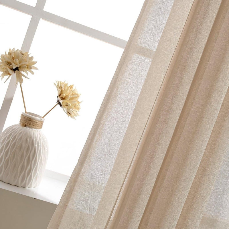 Voile gordijnen met lussen, transparante gordijnen, voor woon- en slaapkamer, keuken, 145 cm x 140 cm (h x b), set van 2, beige
