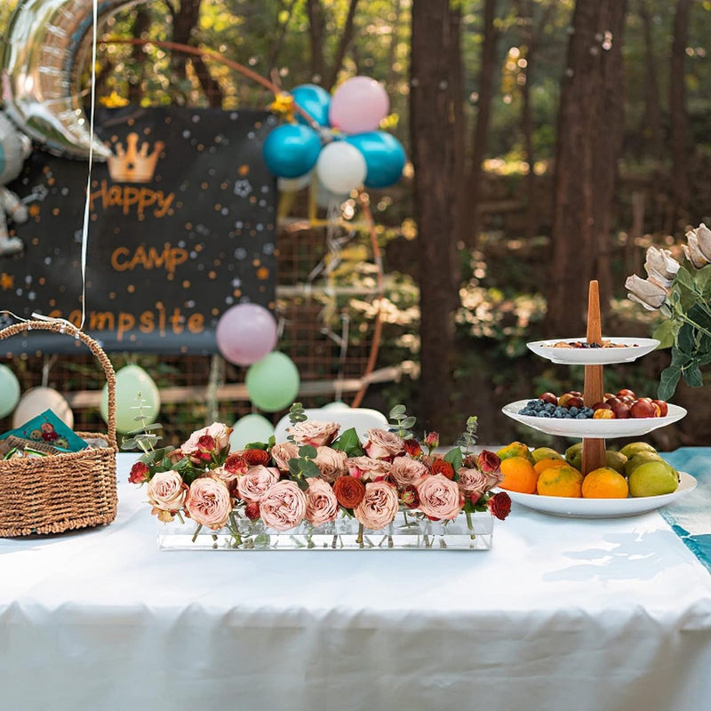 Transparante bloemenvaas, acryl, rechthoekig, met 18 gaten, modern, lange bloemenvaas, bloemstuk, decoratieve vaas, transparante kunstvaas, woondecoratie, tafeldecoratie, 45 x 10 x 6,5 cm