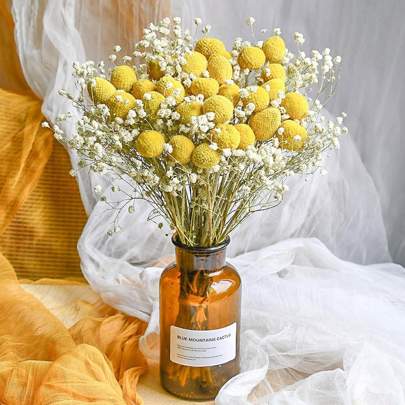 18 stuks droogbloemen, gedroogde bloemen, kunstbloemen, natuurlijke bloemen, gedroogde decoratieve bloemen, kunstbalbloemen, voor bloemstukken, bruiloft, thuis, hoge vaas