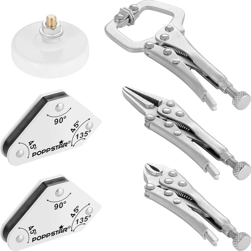 Mini multifunctionele lastoebehorenset 2x magnetische lashoek (45° 90° 135°), 1x magnetische massaklem, C-klem, grijptang, naaldtang - voor kleine soldeer- en laswerkzaamheden