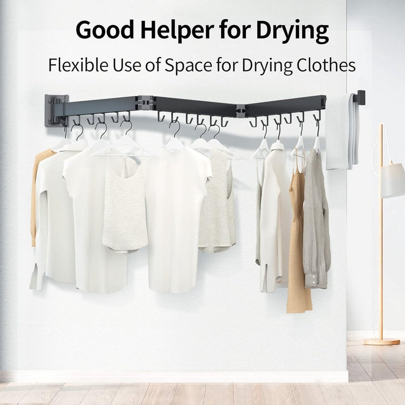 Intrekbare kledingdroger, wandmontage met handdoekenrek, ruimtebesparend opvouwbaar, sterk laadvermogen voor balkon, wasruimte, badkamer, terras en slaapkamer (zwart, 3X)