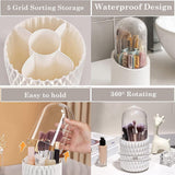 Cosmetica-make-uporganizer met stofdicht, stofdicht, 360 graden draaibare opslag met deksel, voor wastafel, badkamer, bureau, werkblad (wit)
