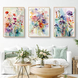 Woonkamerfoto's, set van 3, kleurrijke bloemenposters, slaapkamermuurfoto's, stijlvolle esthetische decoratieve canvasfoto's, zonder lijst, wanddecoratieposter (50 x 70 cm)