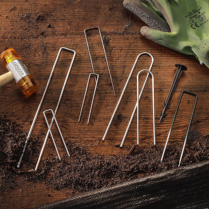 300 grondankers 100 mm lang, 13 mm breed, diameter 2,9 mm, montageankers grondankers voor de tuin van niet-gegalvaniseerd staal, haringen voor het bevestigen van onkruidbestrijdingsdoek, kunst