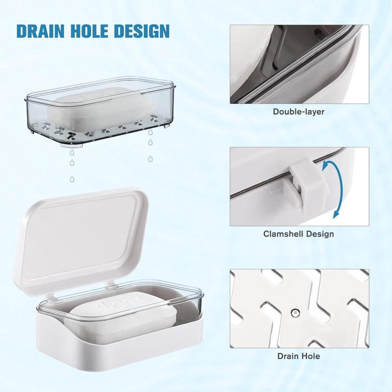 Zeepkist met deksel, zeepkist op reis Waterdichte zeepbakje met afvoer, draagbare rechthoekige zeepkist voor zeepkist op reis (wit)