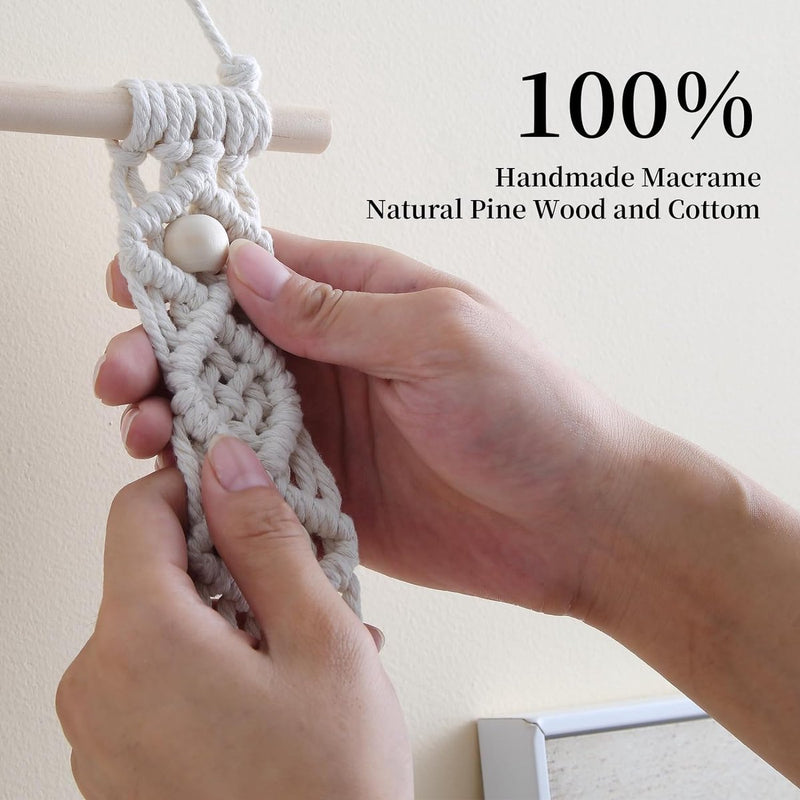 Wandplank Houten Boheemse Wandplank Handgemaakte Macrame Wanddecoratie met LED-verlichting Geschikt voor Woonkamer Wanddecoratie Kamerdecoratie