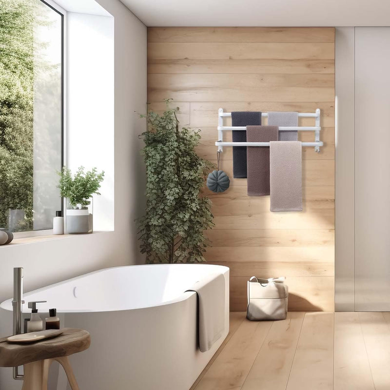 Handdoekstang, groot, zonder boren/stansen, 60 cm, meerlaags aluminium, handdoekhouder, wandrek, wandmontage, wandmontage, wandhanddoekhouder, 3 verdiepingen, badhanddoekstang voor badkamer en keuken