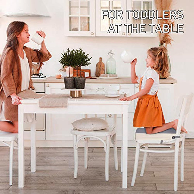 Draagbare boosterstoelen met 2 veiligheidsgespen, wasbaar, zitverhoging voor eettafel, grijs