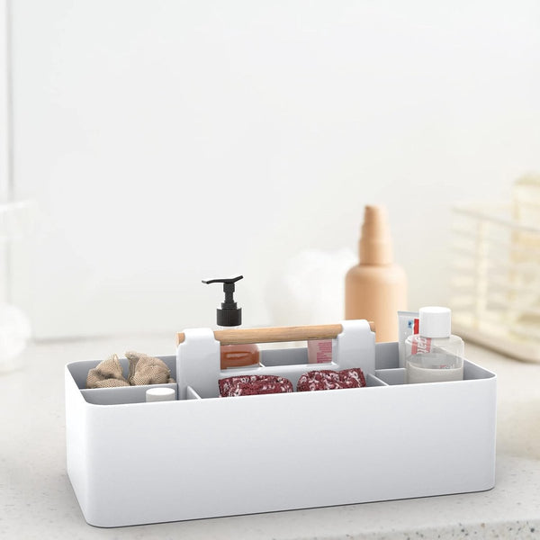 Make-up organizer in grijs, 32 x 15,5 x 8 cm, beauty-cosmetica-opbergdoos met 5 vakken voor het opbergen van make-up, ook ideaal als bureau-organizer of voor keukengerei
