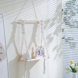 Wandplank Houten Boheemse Wandplank Handgemaakte Macrame Wanddecoratie met LED-verlichting Geschikt voor Woonkamer Wanddecoratie Kamerdecoratie