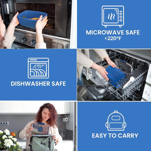 Broodtrommel met vakken, 2000 ml, broodtrommel voor kinderen en volwassenen, slacontainer, slabox, lekvrij, bento box, snackbox met 4 vakken, slakom voor school, kantoor, BPA-vrij