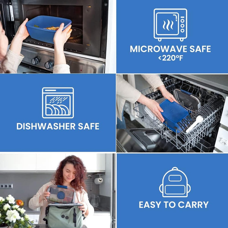 Broodtrommel met vakken, 2000 ml, broodtrommel voor kinderen en volwassenen, slacontainer, slabox, lekvrij, bento box, snackbox met 4 vakken, slakom voor school, kantoor, BPA-vrij