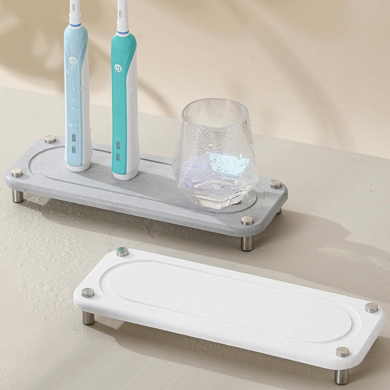 Aanwasbak-organizer, sneldrogend, afdruipmat, 2 stuks, badkamerdienblad, diatomeeënmodder, spoelbak-organizer, sneldrogend, opbergbak, dienblad voor keuken, badkamer (A-lichtgrijs)