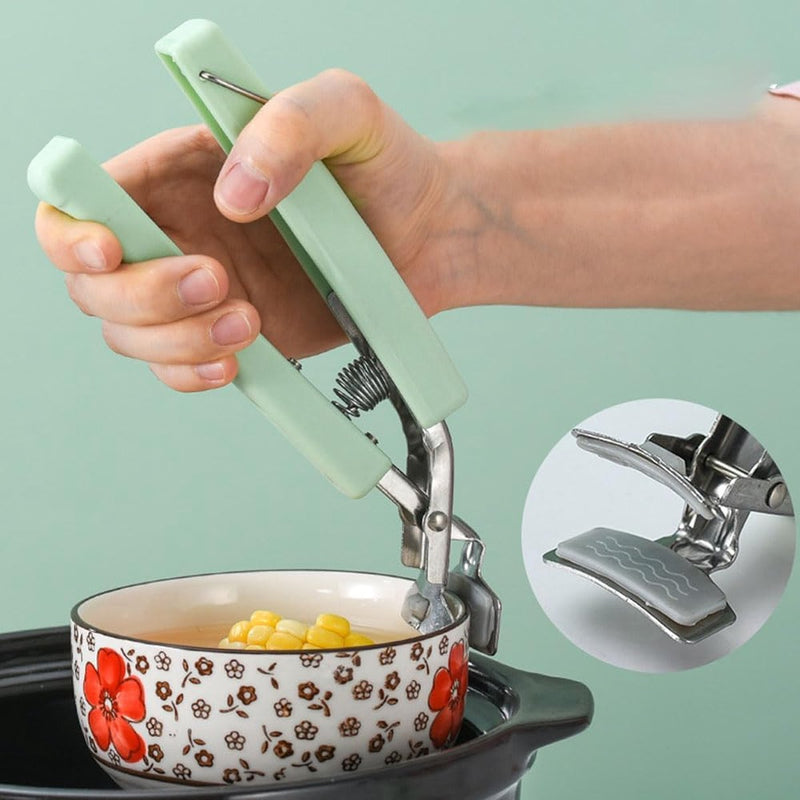 Set van 3 komclips, komgrijper, hete schotelplaat, komclip, roestvrijstalen komclip met antislip siliconenhandvat voor het optillen, hete kommen, kompot (Nordic Green)