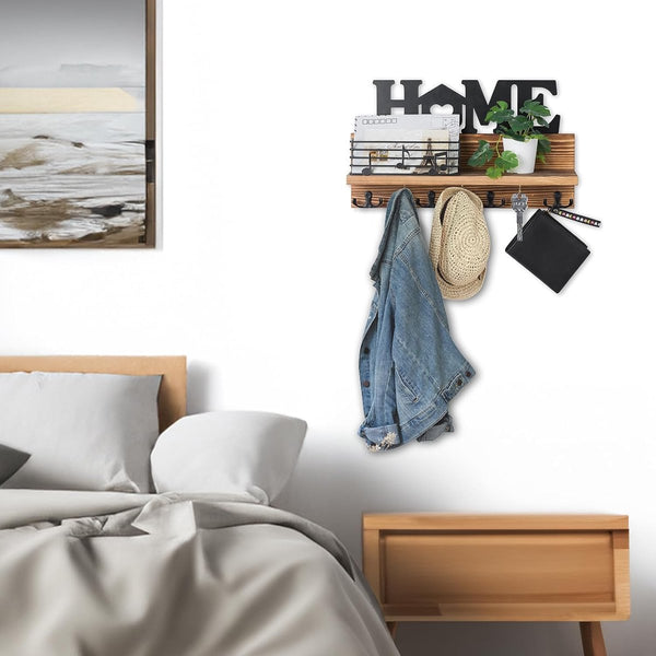 Sleutelrek met plank houten sleutelhouder: rustieke sleutelhaakwand met woondecoratie