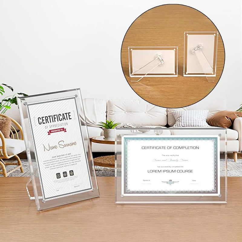 Acryl magnetische fotolijst om neer te zetten, 13 x 18 cm, fotolijst voor verticaal of horizontaal neerzetten voor desktop, 2 stuks