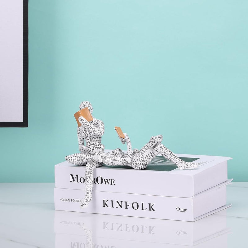 Figuur decoratie voor plank, kleine lezende vrouwen gevormde sculptuur gepersonaliseerd handbeschilderd lezen schurk desktop boeken plank handwerk standbeeld (stijl B)