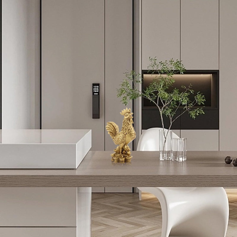 Messing Figuur Haan Gemaakt van Zuiver Koper Kip Decoratie, 10cm / 3,94 Inch Gunstige Haan Standbeeld Ingots Rijkdom Feng Shui Sculptuur Thuiskantoor Chinese Dierenriem Ornament