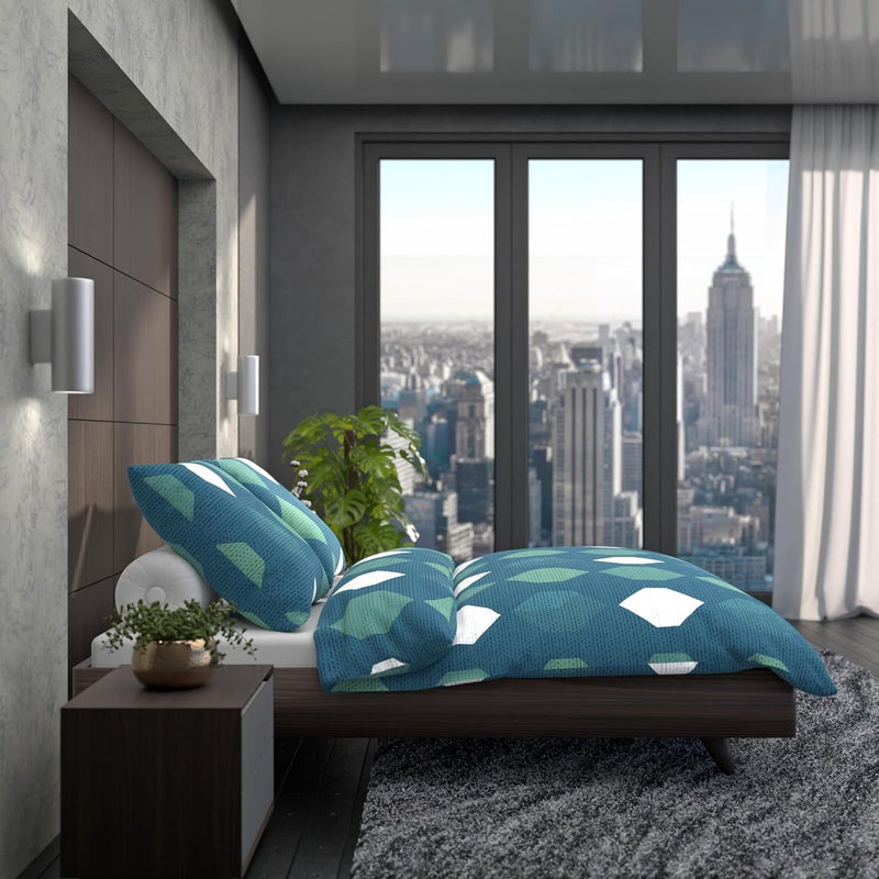 Beddengoed 135 x 200 cm, katoen, beddengoed voor het hele jaar, groen geometrisch premium