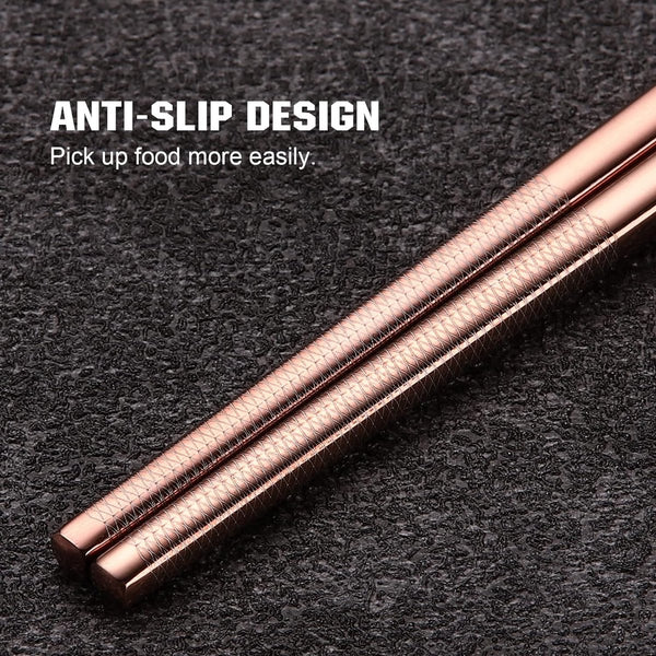 Metalen eetstokjes herbruikbaar 2 paar titanium roestvrijstalen eetstokjes met houder, vaatwasmachinebestendig, lichte eetstokjes in Japanse stijl, cadeauset (roségoud)