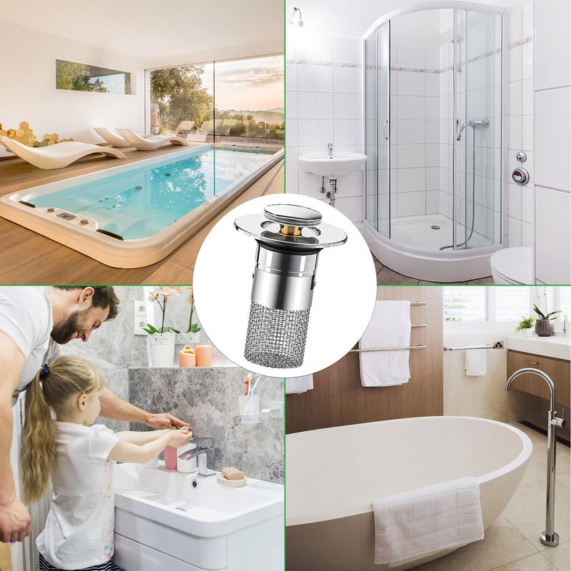 Set van 2 gootsteenpluggen, afvoerzeef, afvoerfitting, wastafel, universele pop-up gootsteenplug, roestvrij staal, voor 34-40 mm afvoerafvoerplug voor badkuip