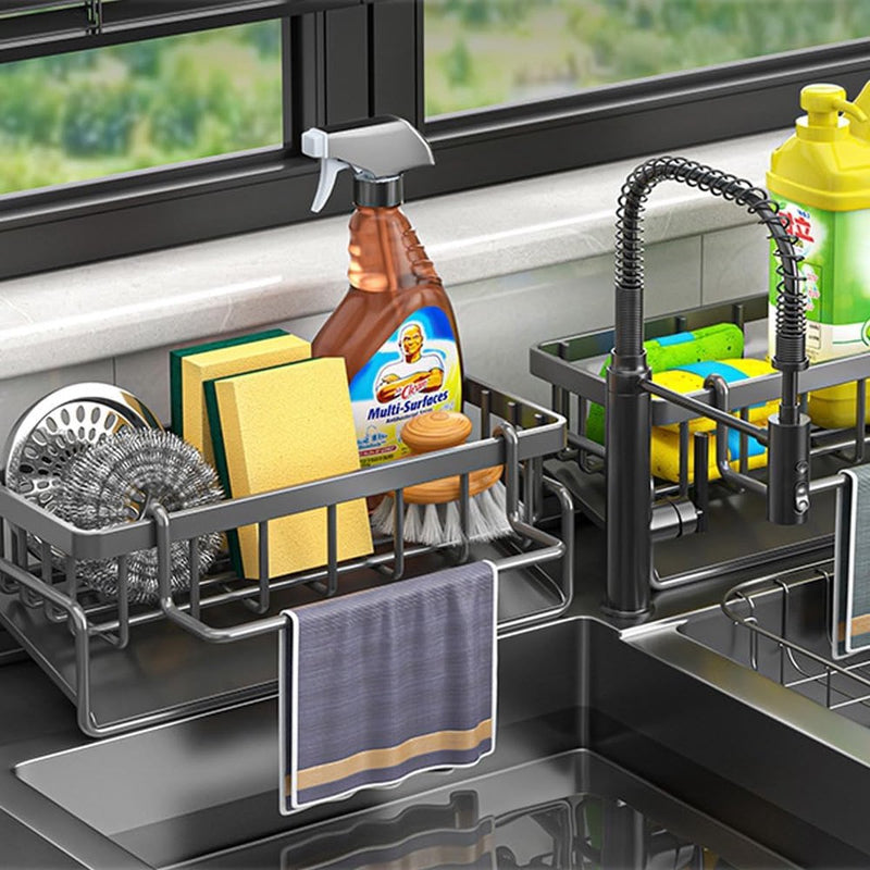 Keukenrekken, keukenrekken, hangend, keukenrek aan de muur, keukenrek, smal, keukenrek, hangend, keukenrek, klein, gootsteenorganizer, keukenrek, wandrek, spoelbakorganizer (grijs)