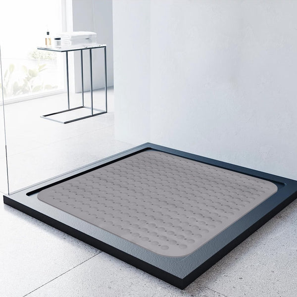 Douchemat, antislip, 80 x 80 cm, douchemat, antislipmat met zuignappen voor douche of badkuip, grote vierkante douchemat (80 x 80 cm, grijs)