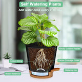 Bloempot van kunststof, 3 stuks, bloempot met schotel, plantenpot, zelfwatergevend, 16,5 x 17 cm, met 20 plantenlabels, bloempot met bewateringssysteem voor kamer- en balkonplanten