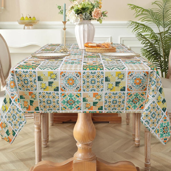 Tafelkleed rechthoekige geometrie, Boheems, waterafstotend, tafelkleed, decoratie, polyester tafelkleed voor keuken, feesten, lente/zomer (153 x 213 cm)