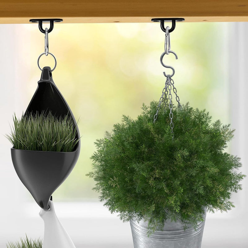 Set van 8 zwarte M5-roestvrij stalen ooghaken om vast te schroeven, duurzame U-vormige wand-/plafondhaken, zwart, rechthoekig, 50 x 15 mm, schroefhaken van roestvrij staal om op te hangen