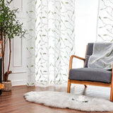 Sheer Gordijnen, voile, gordijnen met oogjes, borduurwerk, transparant, gordijn met ogen, gaas, voor woonkamer, slaapkamer, set van 2, groen op wit, 140 x 145 cm