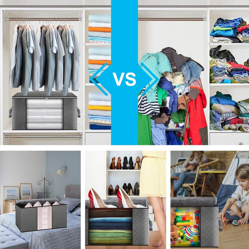 4-delige kledingopbergtas, 90 liter, organisator met grote capaciteit voor kleding, dekbedden, dekens, beddengoed met ritssluiting en transparant venster, dikke en ademende stof