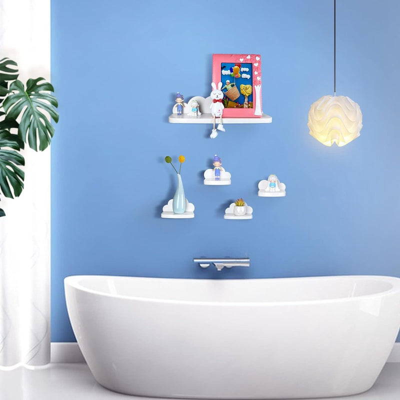 Wandrek, zwevend rek, 3-delige set, hangend, creatief voor slaapkamer, woonkamer, keuken en hal, wolken, wandplank, kleine afmetingen, wolken, wit