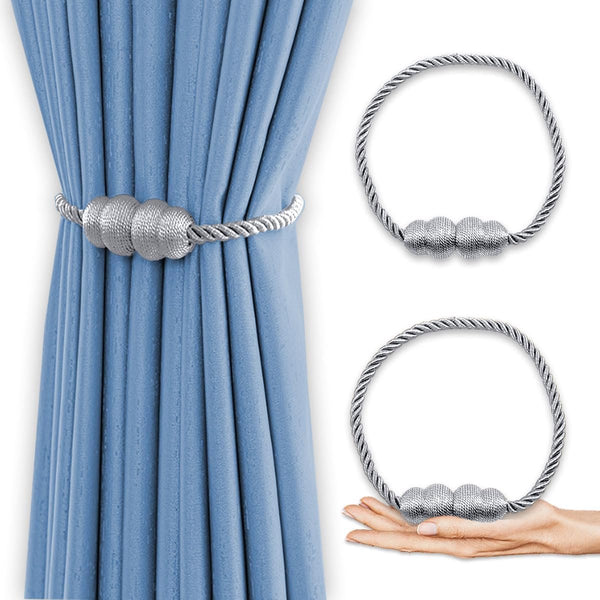 2 stuks magnetische gordijnhouders, gordijnhouders voor gordijnen, handgemaakte gordijnhouders, gordijnhouders voor woondecoratie, zilvergrijs.