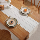 Tafelloper Boho Tafelloper, landelijke stijl, met handgemaakte kwastjes, tafelkleed voor boerderij, tafeldecoratie, 200 x 32 cm