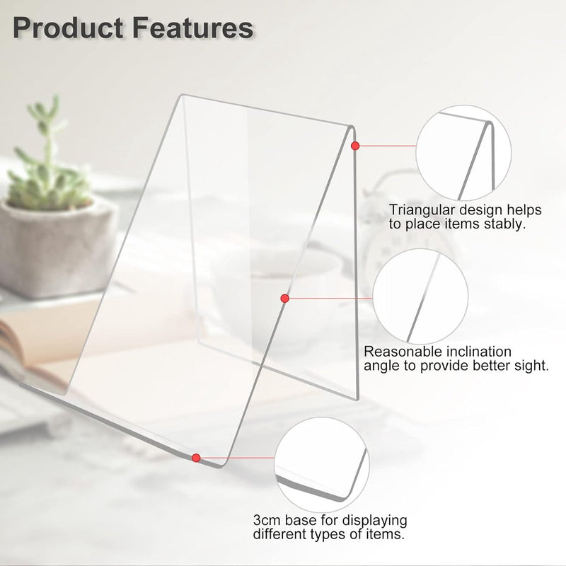 5 stuks acryl boekensteun, boekenstandaard, brochurestandaard, boekenstandaard, acrylstandaard, 13 x 11,5 x 10 cm, transparant, goederendrager, schuine standaard, brochurehouder