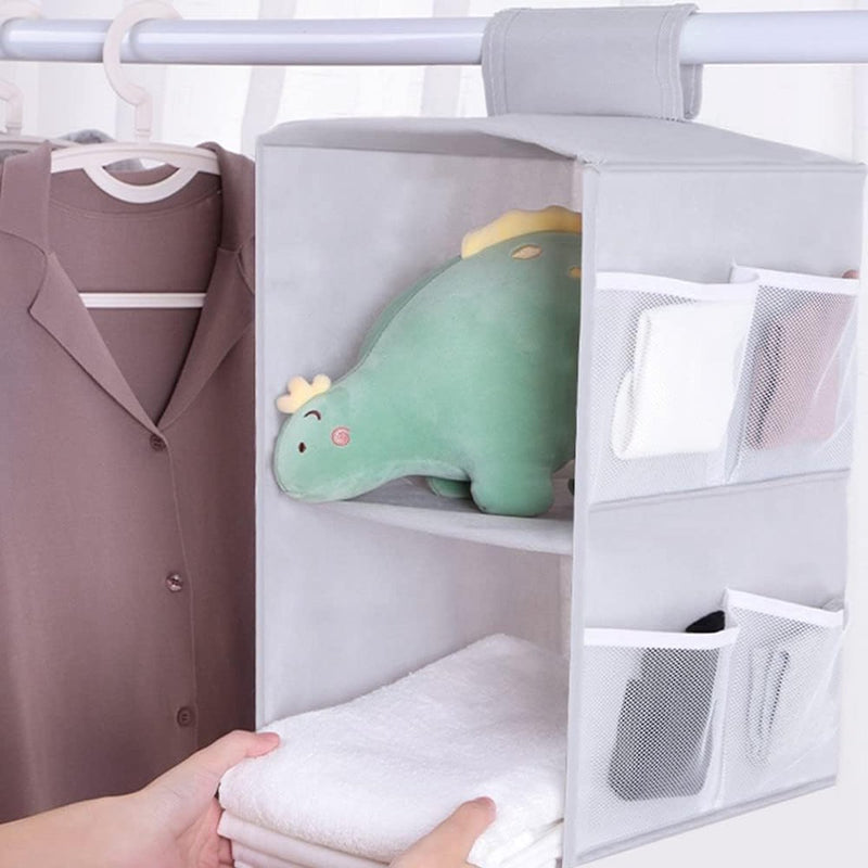 Kast organizer hangend, kastorganizer, kledingkast, 2 vakken, kledingkast, organizer, hangend, met 6 netzijvakken, opvouwbaar, ruimtebesparend opbergsysteem voor kamer, grijs