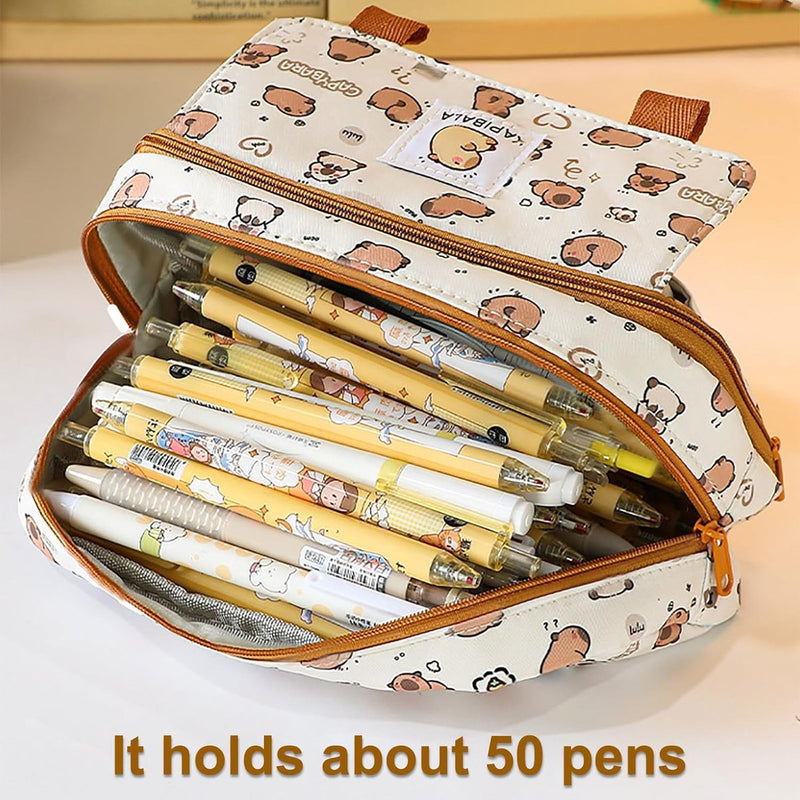 etui, schattig etui voor meisjes, jongens, schoolbenodigdheden, etui, grote etui met vakken, stoffen etui, Kawaii (S1)