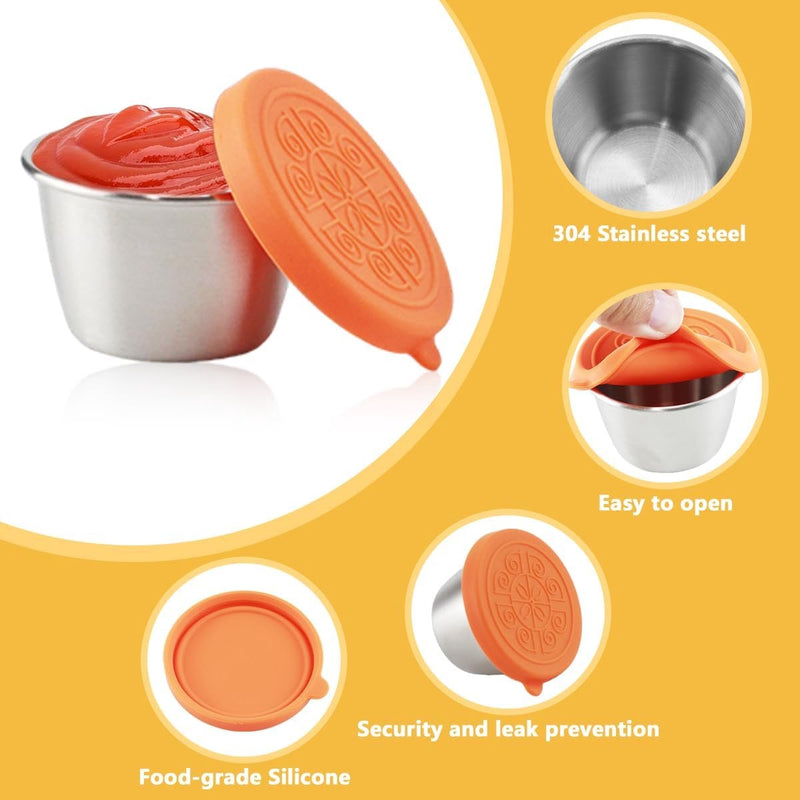 Saladecontainer, 6 x 70 ml kleine roestvrijstalen kruidencontainer, voedselopslagcontainers met deksel, dressingcontainer, herbruikbare mini-sauscontainer, snackdoos, voedselcontainerset