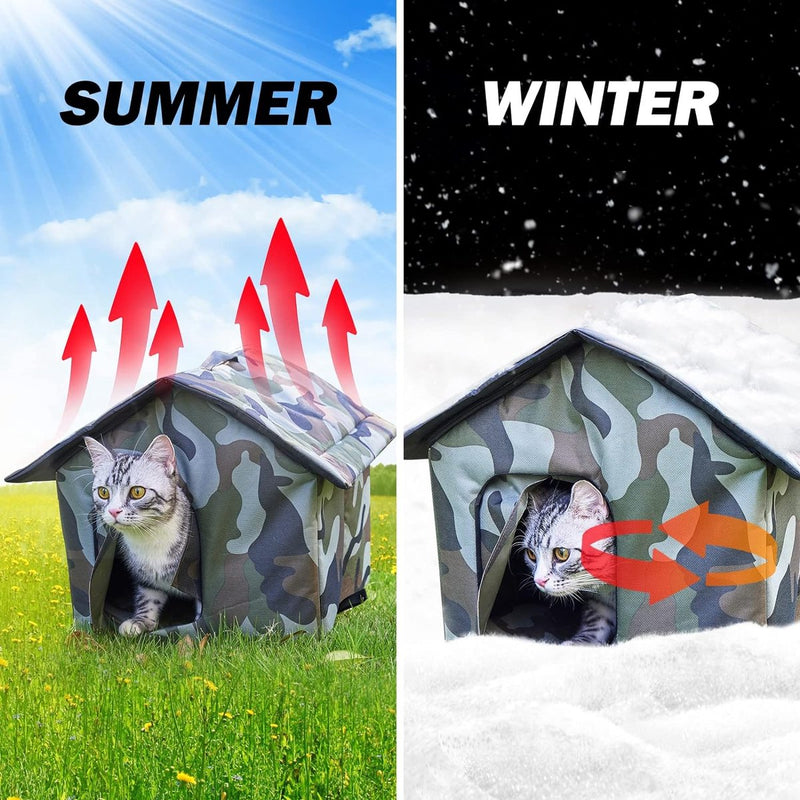 Kattenhuis voor buiten Winterbestendig, opvouwbaar, waterdicht en warm Kattengrothuis met verwijderbaar kussen voor zwerfdieren
